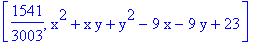 [1541/3003, x^2+x*y+y^2-9*x-9*y+23]